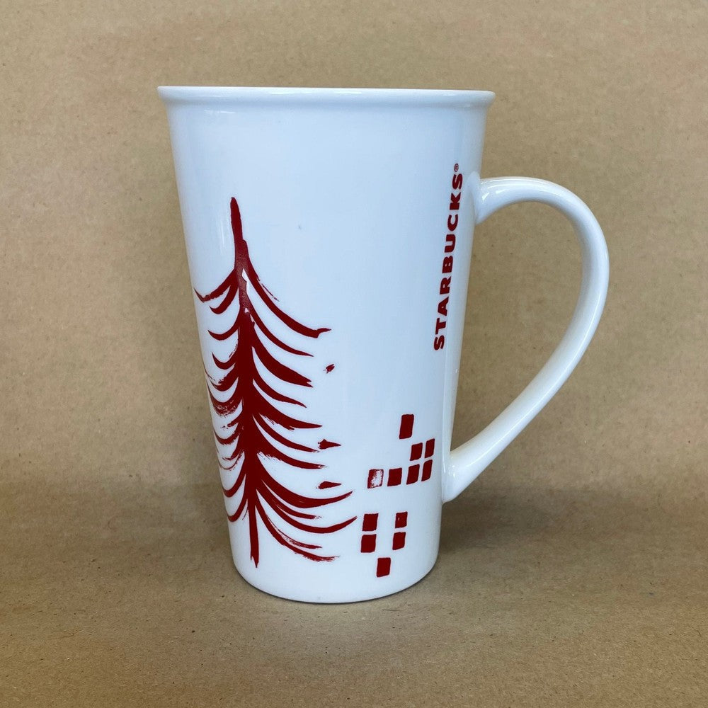 Starbucks Tall White with Red Christmas Trees Mug-2014